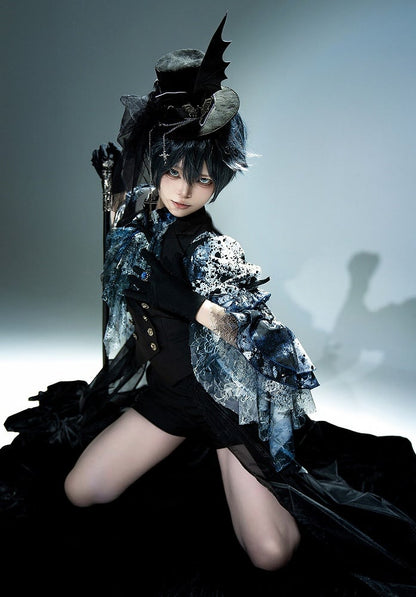 【12月10日予約締切】Bloodstainedプリントフリルスタンドカラー姫袖シャツ