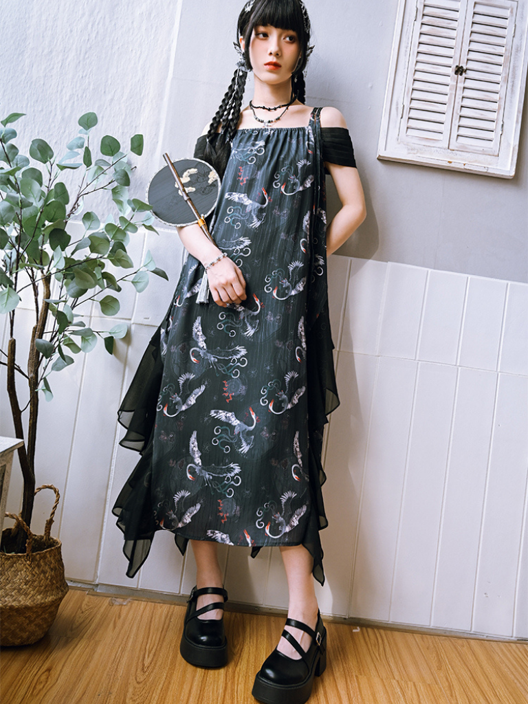 Loose Design China Print Dress