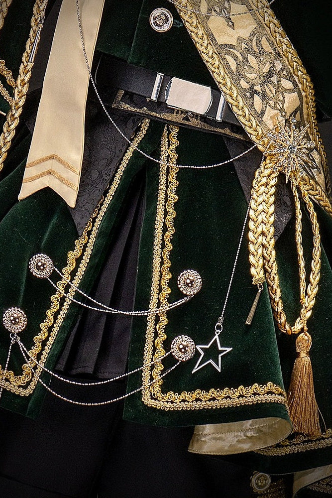 【12月7日予約締切】Dark Green & Gold Royal Prince-Style Military Lolita Set 1/2 + Full Set Ouji Fashion