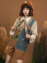 레트로 애니멀 조끼 + 반바지 + 셔츠 + 애니멀 스카프