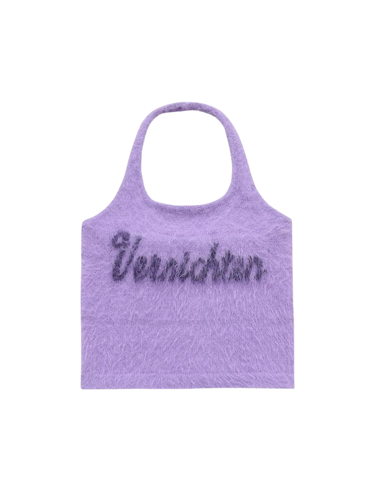 Imitation Mink Hair Halter Logo Sling Neck Top