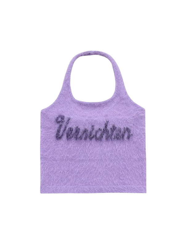 Imitation Mink Hair Halter Logo Sling Neck Top