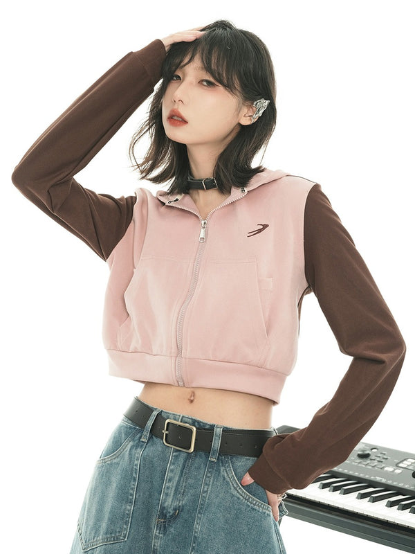 コントラストカラーショートフーディージャケット