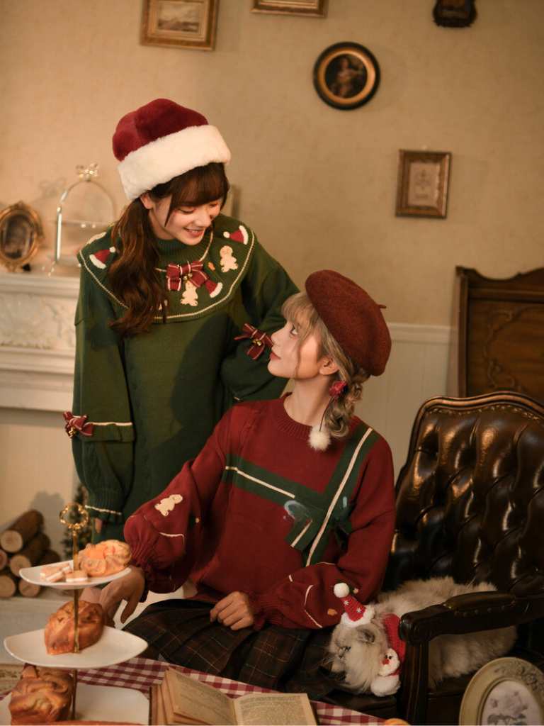 レトロクリスマスカバーニットトップス+クリスマスニットワンピース レトロクリスマスカバーニットトップス+クリスマスニットワンピース
