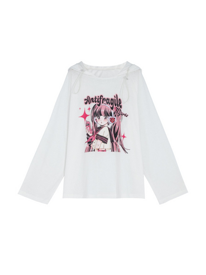 Punk Girl Illustration Hooded Top