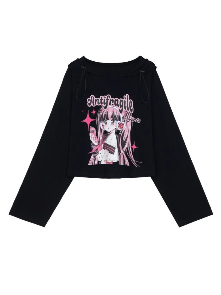 Punk Girl Illustration Hooded Top