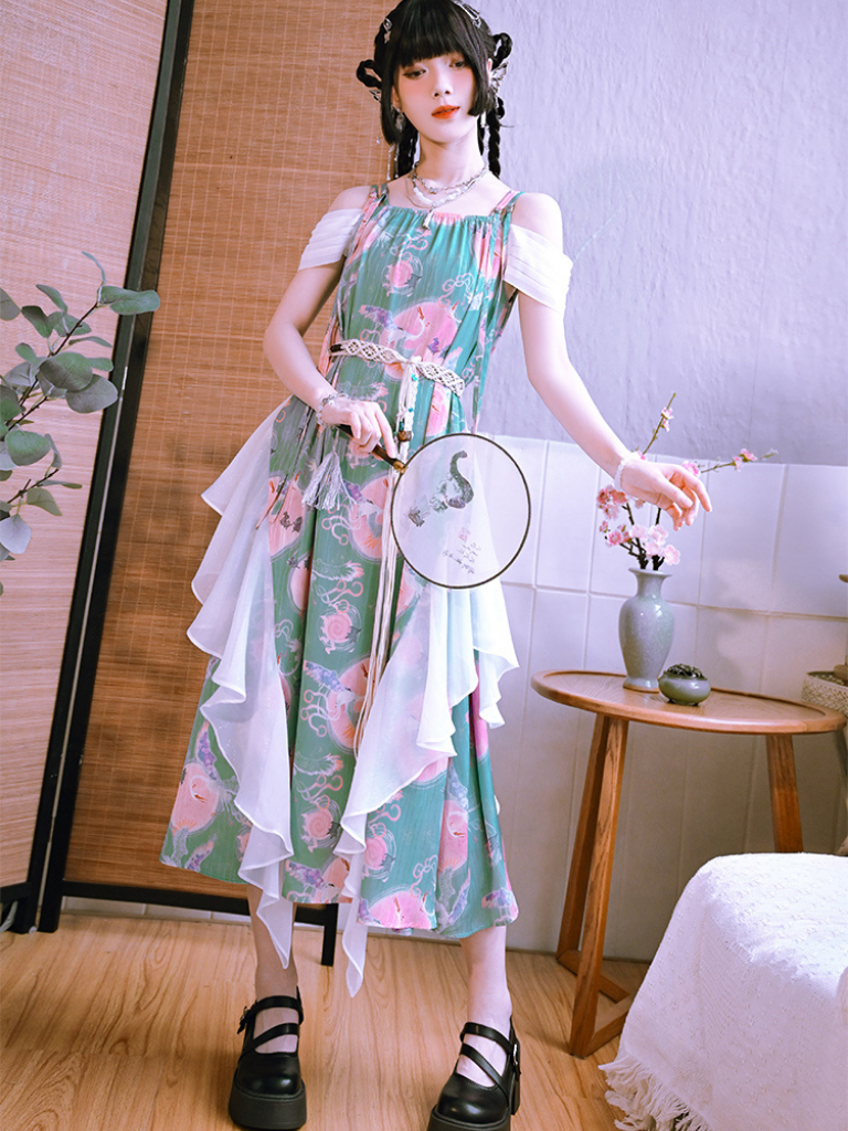 Loose Design China Print Dress