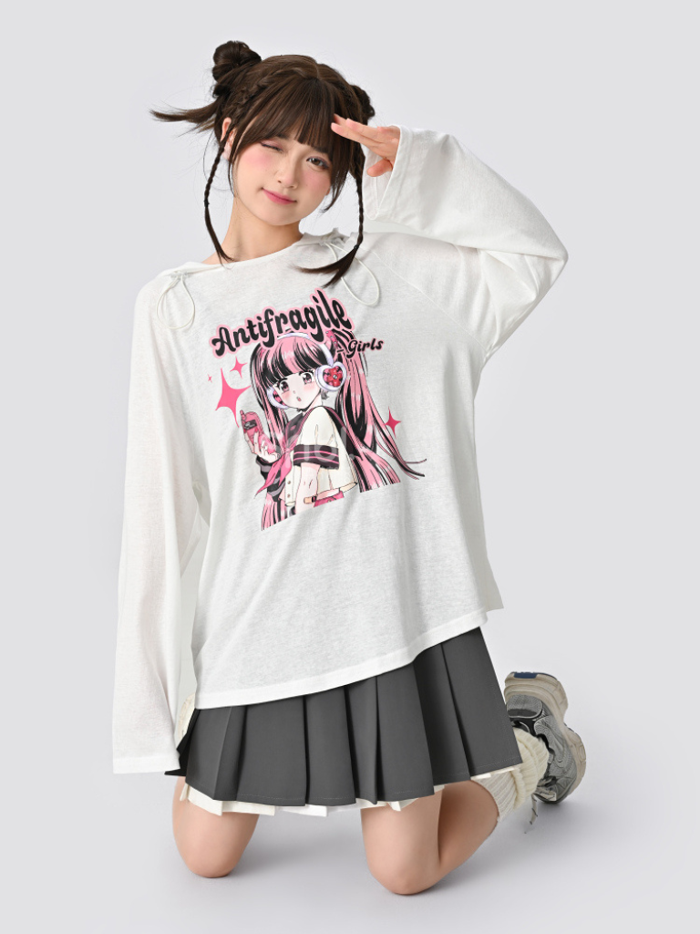 Punk Girl Illustration Hooded Top