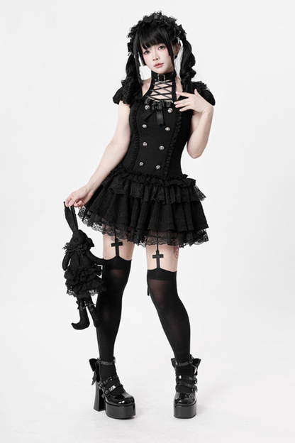 Robe de poupée gothique + pantalon + serre-tête