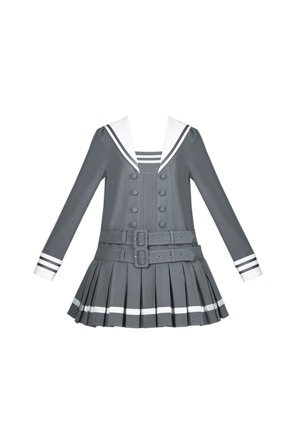 Robe collège plissée à col marin + Ruban + Chapeau