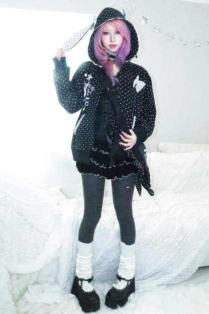 Y2Kガールドットバニーフードパーカー