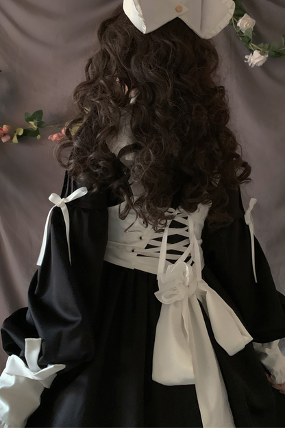 ランタンエンジェルメイドロリータドレス＋エプロン＋つけ襟