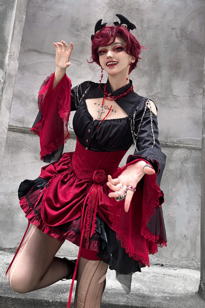 ダークフラワーゴシックロリータセットアップ