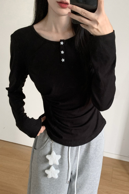 マルチカラーボタンリボントップス