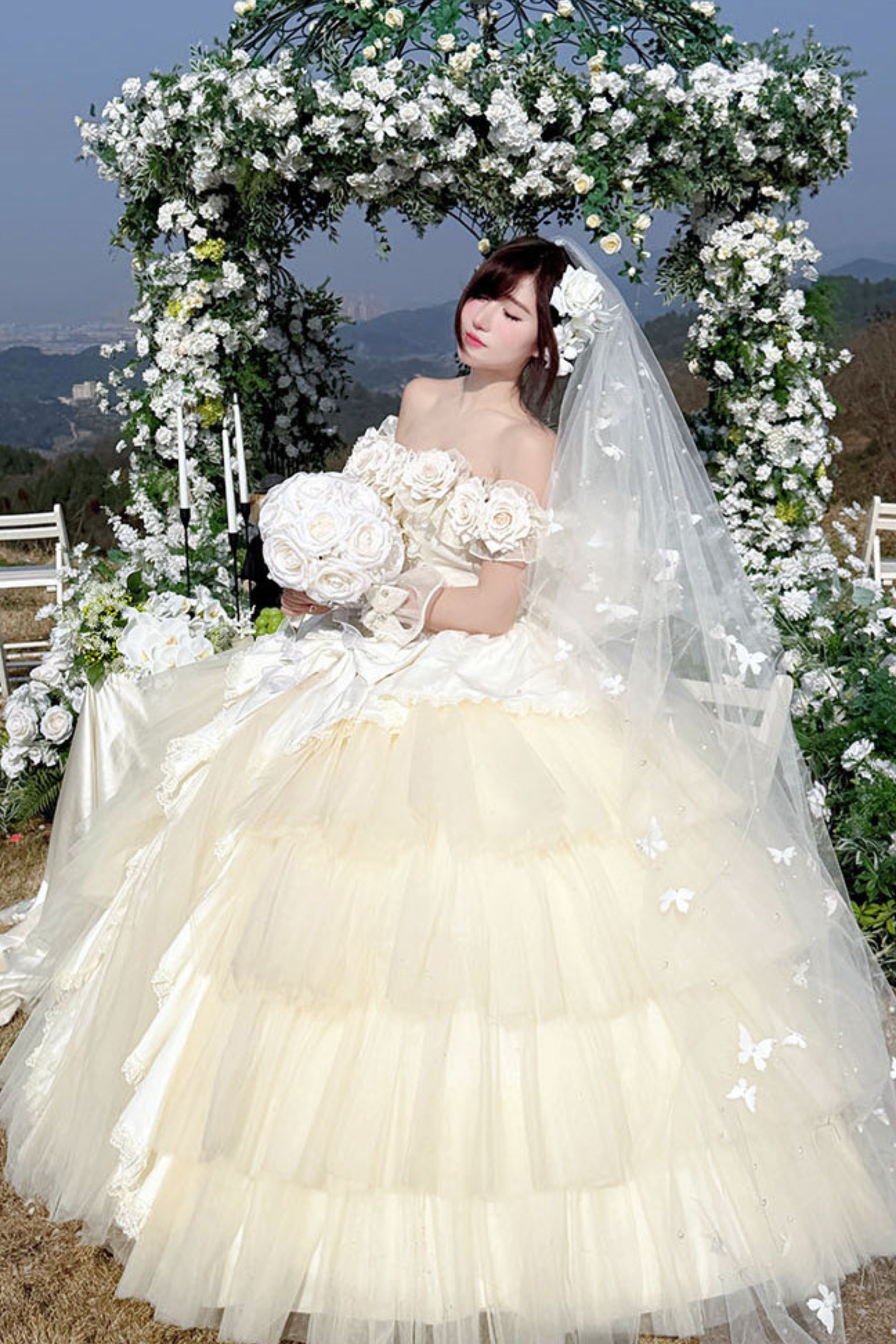 [예약상품] 4월 4일 예약마감]애프리콧 웨딩 로리타 원피스+숄+소매+리본 테일+베일