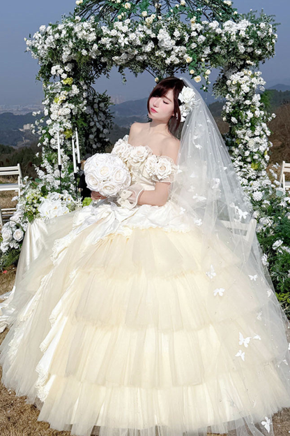 [예약상품] 4월 4일 예약마감]애프리콧 웨딩 로리타 원피스+숄+소매+리본 테일+베일