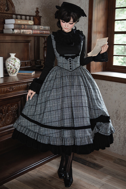 Check Fishbone Chest JSK + Dress + Innerwear + Ribbon + Hat