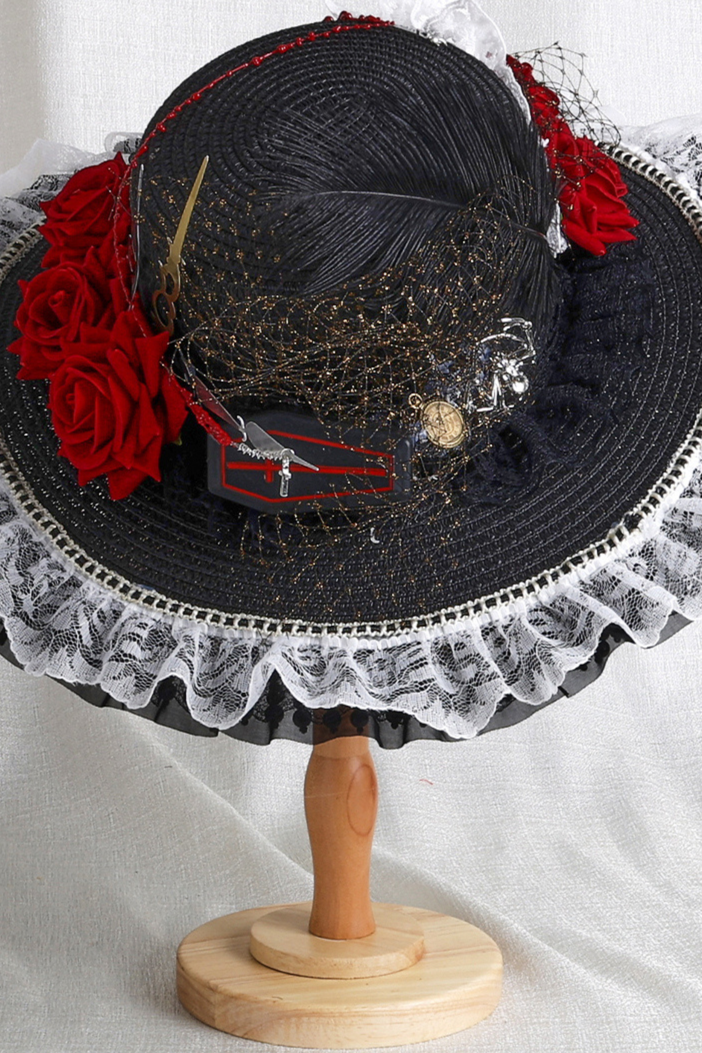 Gothic Rose Feather Hat + Bonnet + Hairband + Feather Clip