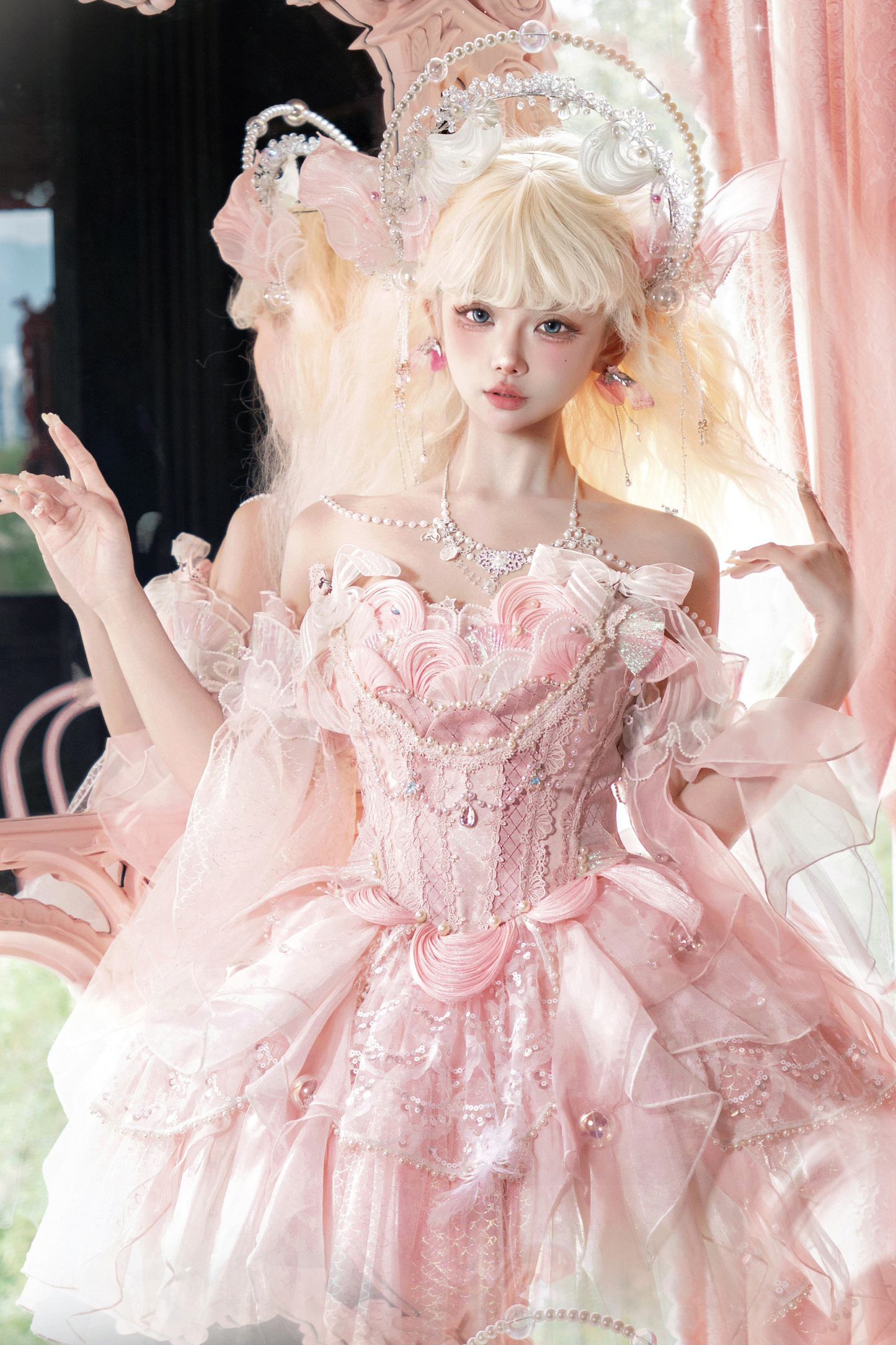 Mermaid Chiffon Lolita Dress + Crown + Headband + Sleeves