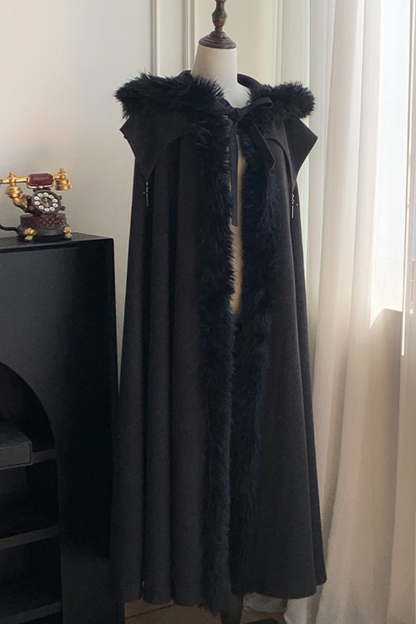 ダークゴシックフリースフードマント