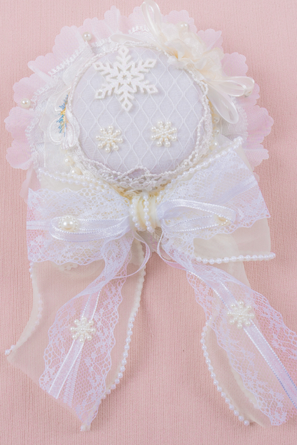 ホワイトレースブライダルスタイルボンネット+ヘアバンド+クリップ+スリーブ