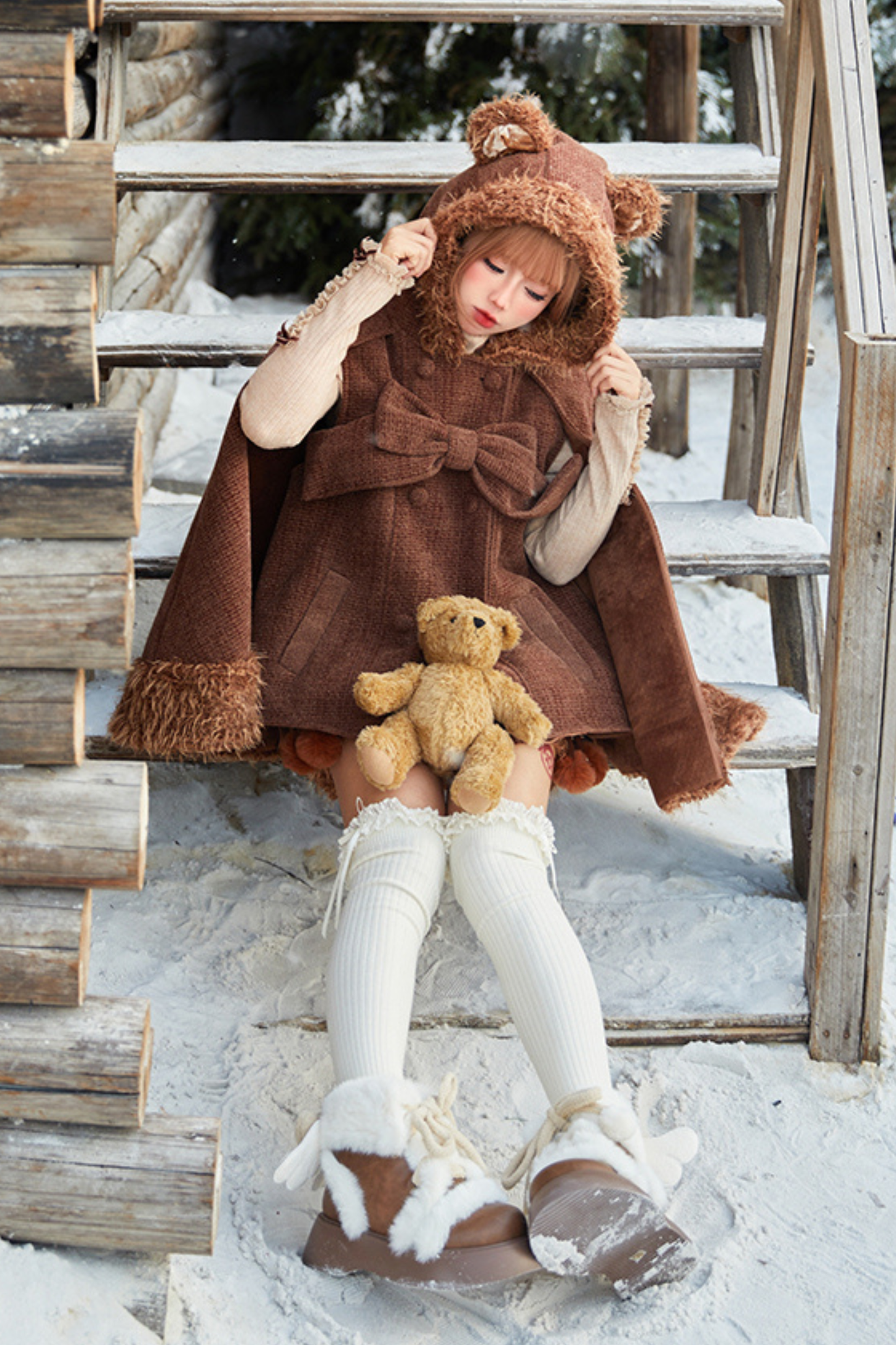 アニマルツイードコート＋ボアショートパンツ