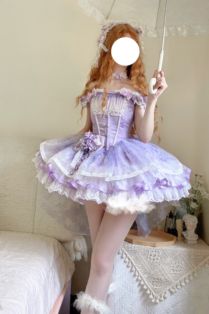 【予約商品】バレエスタイルエレガントドレス+ハット+ヘアバンド+リボンテール