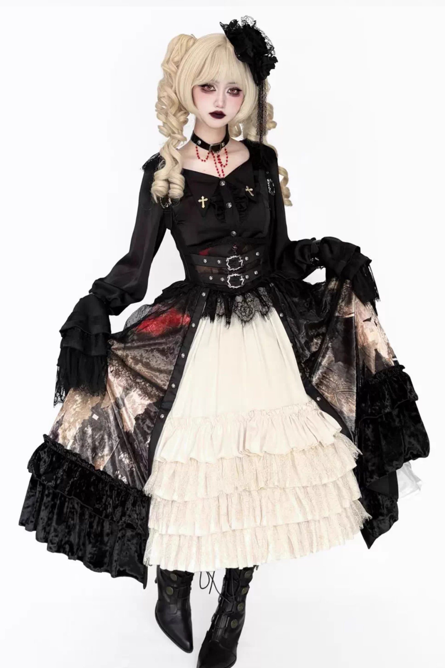 ゴシックロリータダークジャンパースカート+シャツ