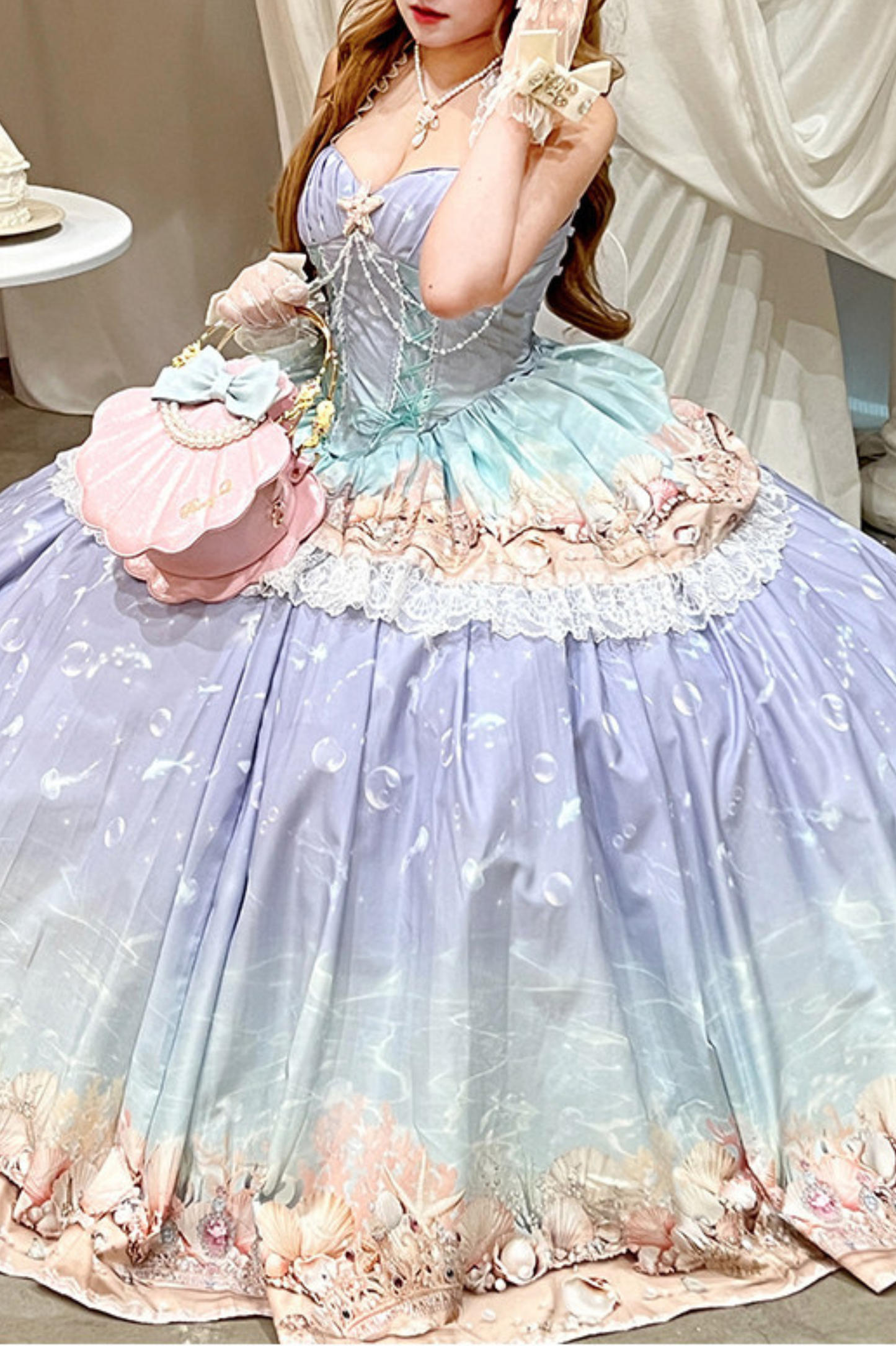 グラデーションバブルハルターネックフレンチドレス+スカート