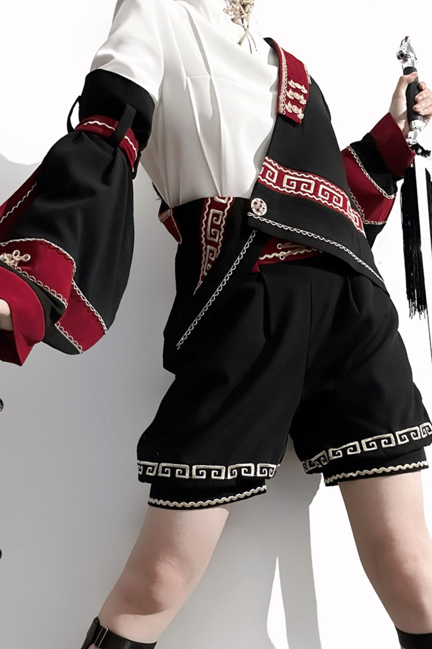 レトロスタンドカラーシャツ+ハーフパンツ+ジャケット