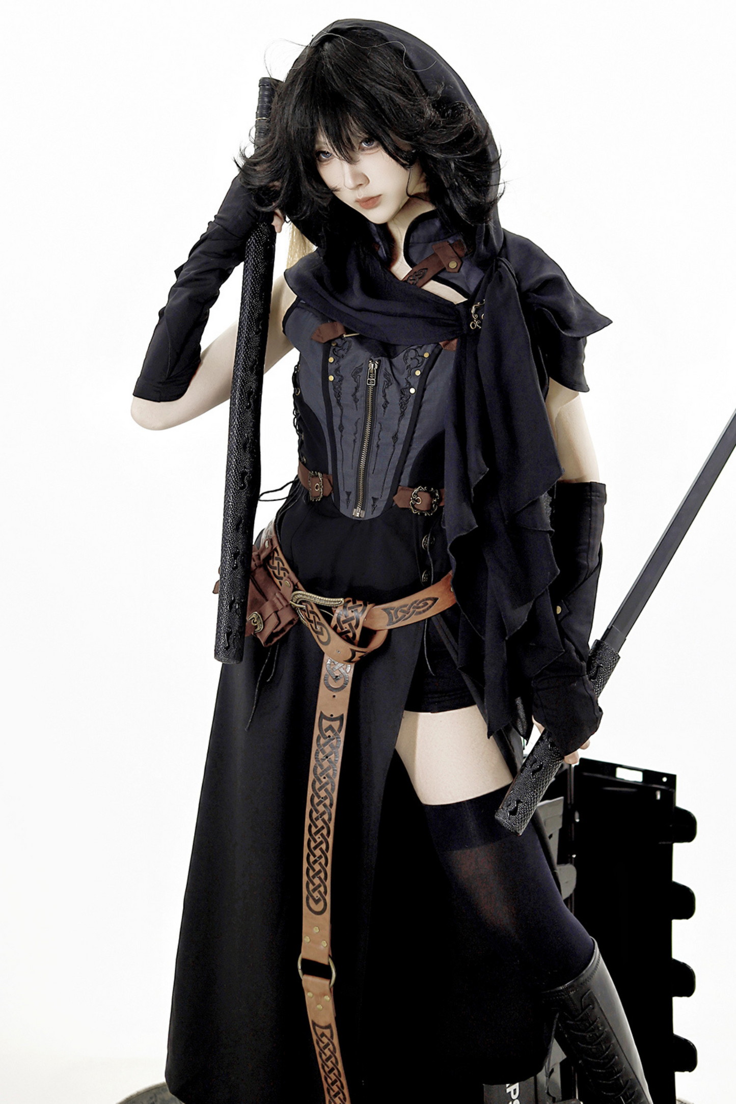 [Reserved Item] Punk Style Dark Gothic Dress + Shorts + Shawl + Sleeves + Belt Bag