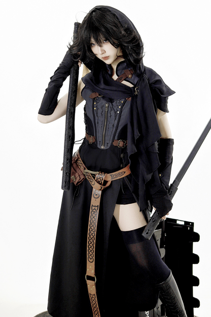 [Reserved Item] Punk Style Dark Gothic Dress + Shorts + Shawl + Sleeves + Belt Bag