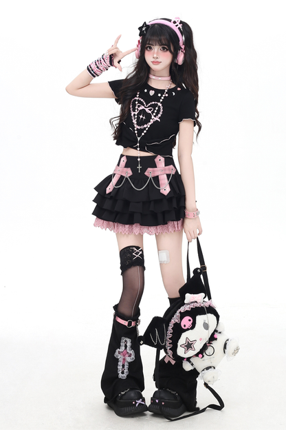 Plaid Chain Tiered Skirt