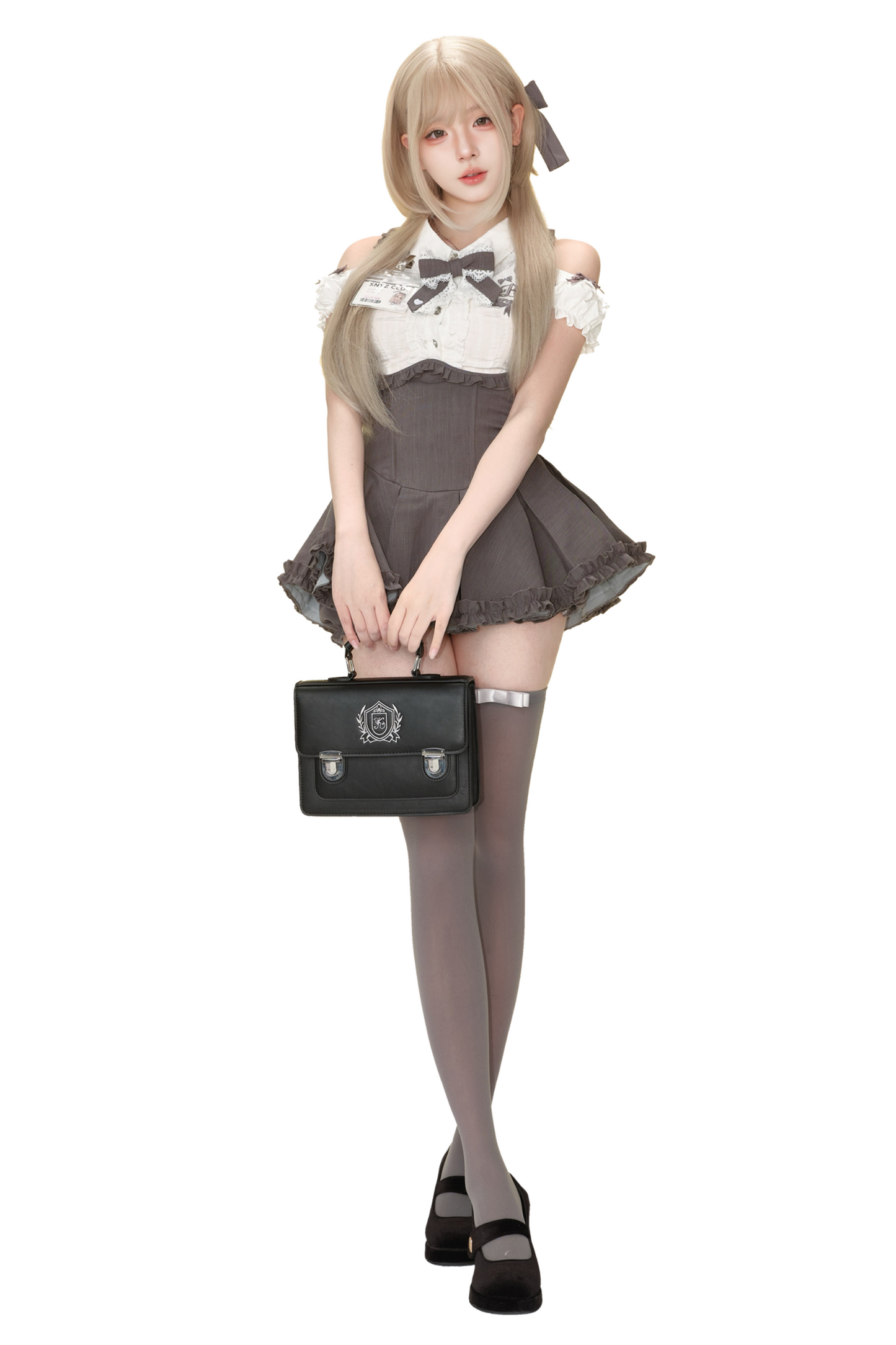 Bubble Sleeve Shirt + High Waist Strap Skirt