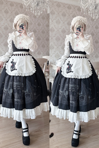 [Reservations] Dark Sleeveless Pleated Print Lapel Lolita Jumperskirt