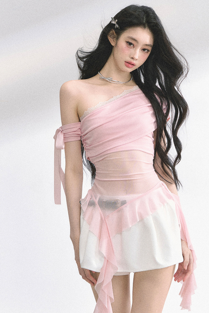 シアーオフショルダートップス