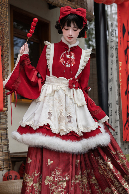 China Big Sleeve Dress + Apron + Skirt + Leg Warmers + Hairband + Clip + Pin