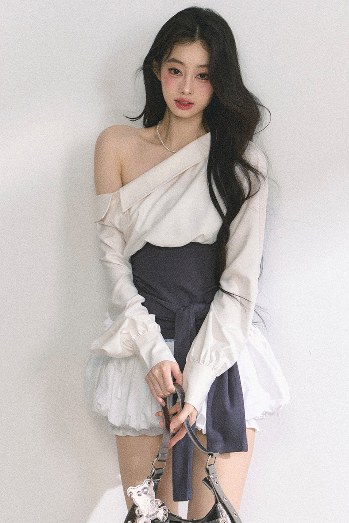 ウエストバンド付きワンショルダーシャツ