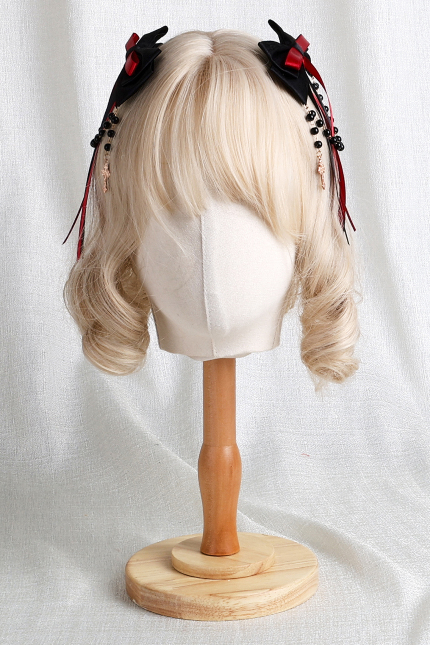 Dark Frilled Lolita Hairband + Flat Hat + Hat Clip + Ribbon Clip + Sleeve