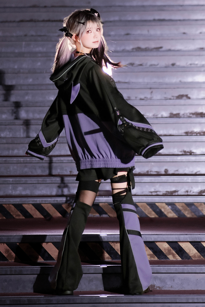 【天使界隈】サイバーテクノロジージャケット+ショートパンツ+レッグカバー