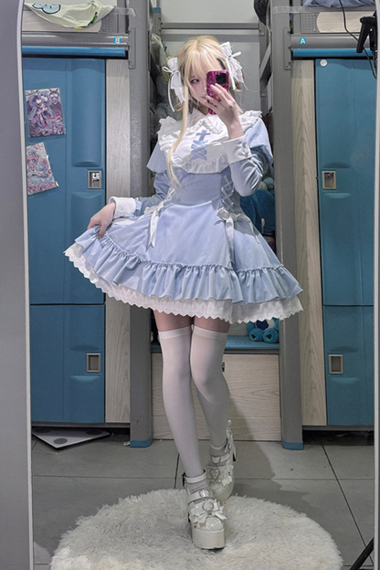 Lace-up ribbon Lolita dress + brooch + hair clip