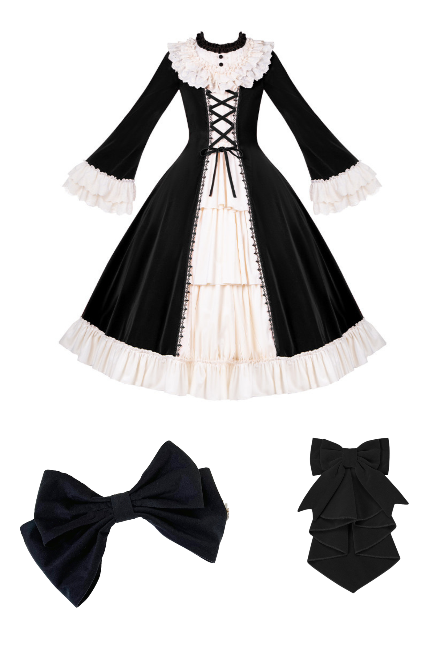 クラシカルエレガントドレス+カラー+リボン+ハット