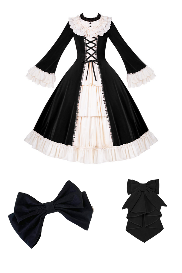 クラシカルエレガントドレス+カラー+リボン+ハット