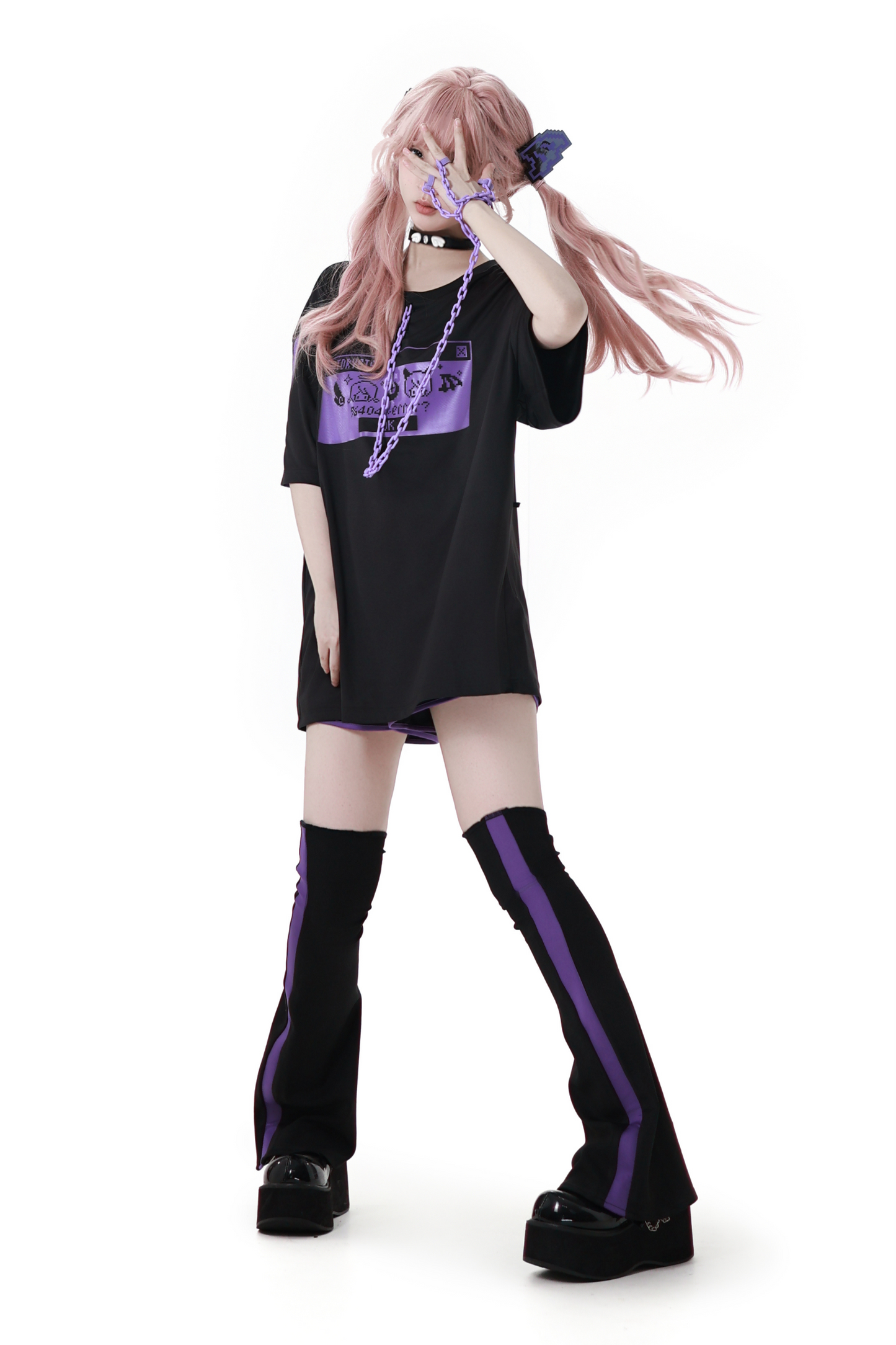 Subculture Loose Over T-shirt + Pants + Leg Warmers + Angel Devil Hairpin