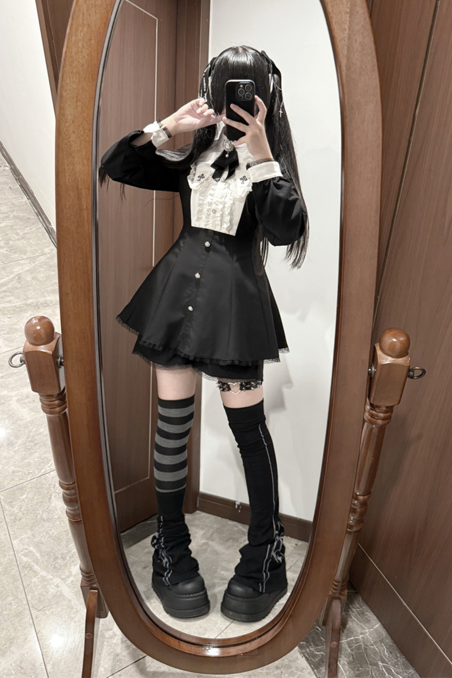 Cross Ruffle Collar Peplum Top + Shorts