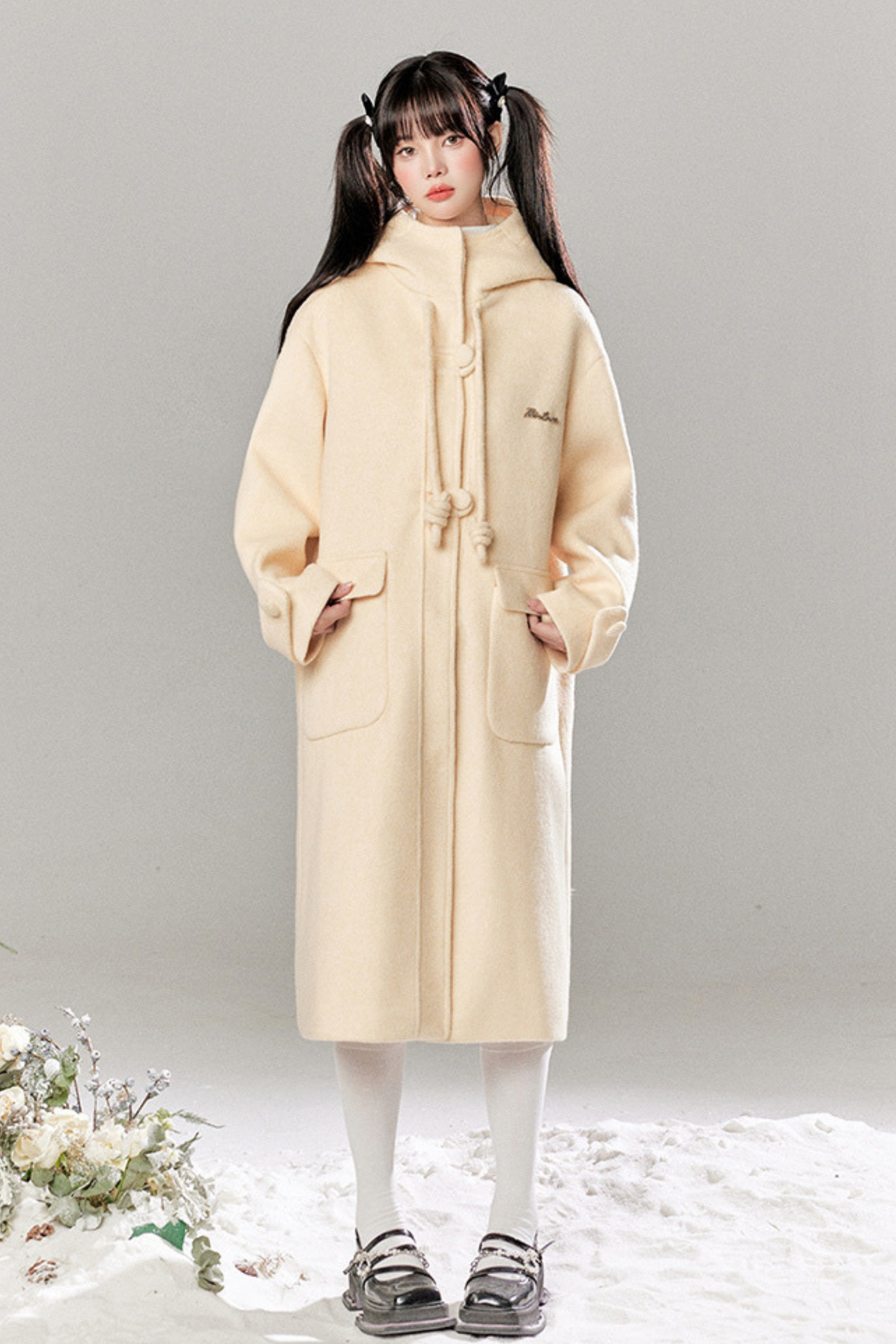 French Single Brest Food Long Wool Coat