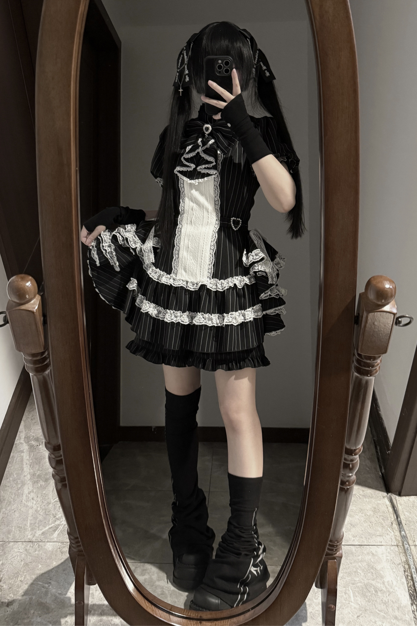 パフスリーブエレガントゴシックスタイルトップス+パンツ