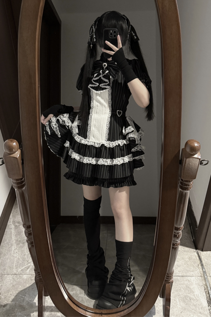 パフスリーブエレガントゴシックスタイルトップス+パンツ