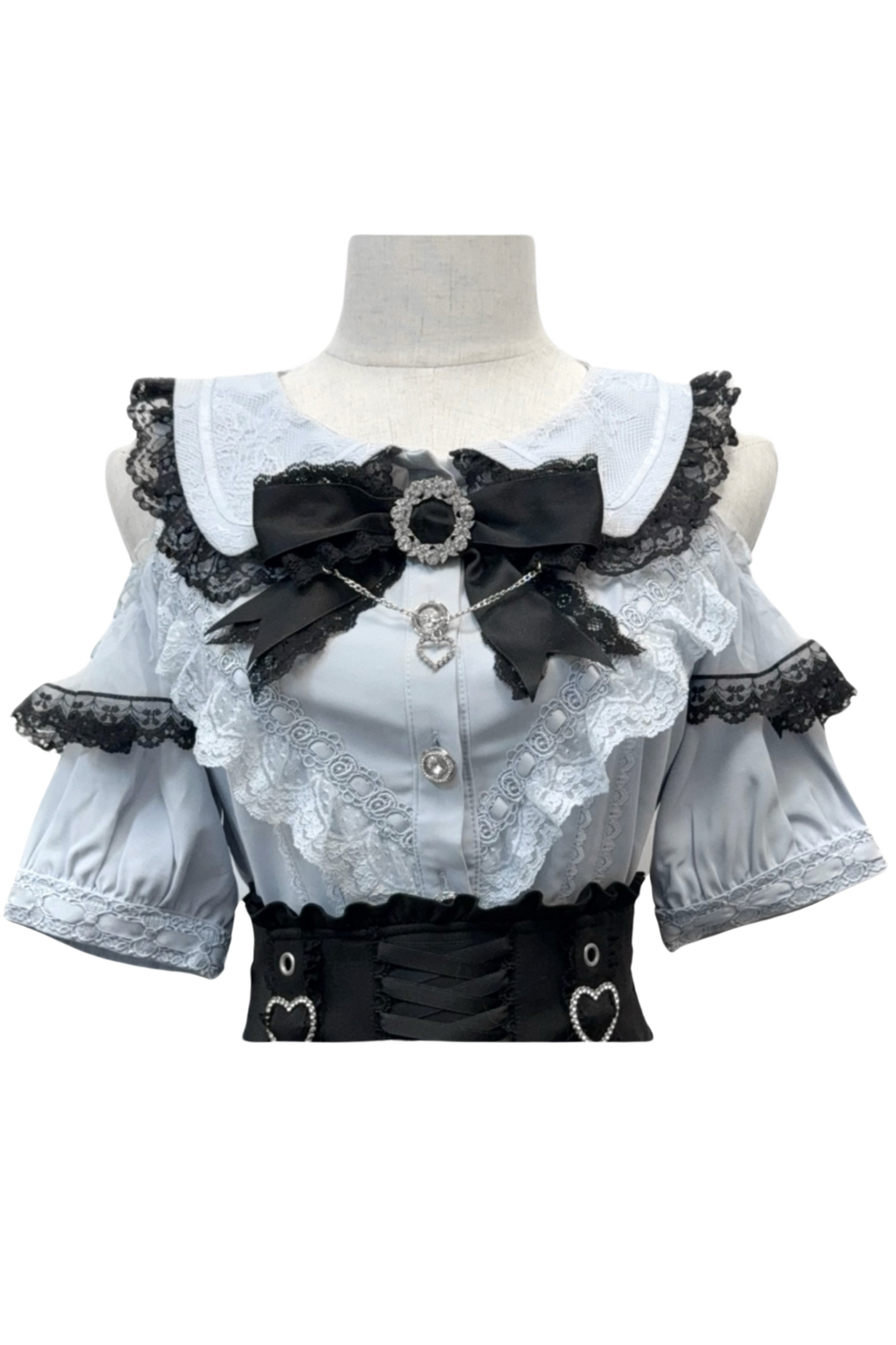Off-Shoulder Top + Color Block Skirt + Ribbon