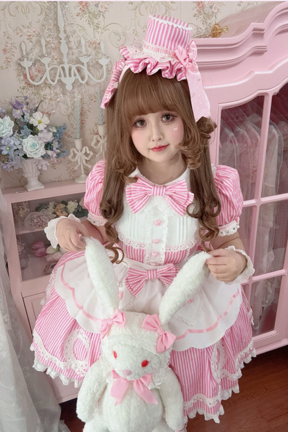 [Vorbestellung] Retro-Puppenartiges Lolita-Kleid + Haarband + Clip + Haube + Hut
